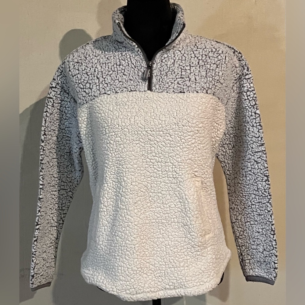 Women's Half-Zip Sherpa Sweater - White and Gray